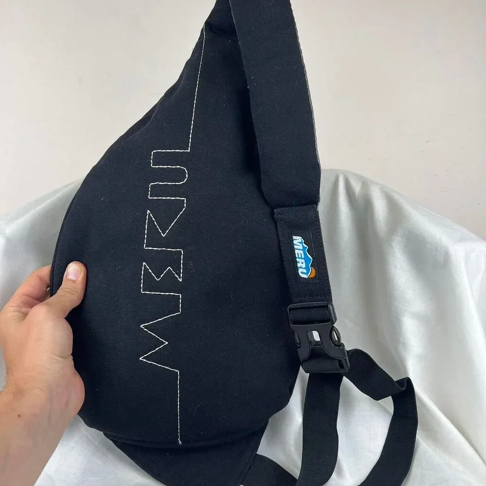 Meru Black Canvas Sling Crossbody Bag